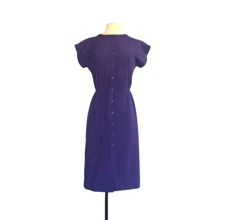 Vintage 80s purple shirt dress by Leslie Fay office dress decorative stitching VFG image 1