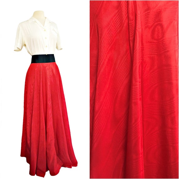 Vintage 60s/ 70s red moiré taffeta long full skirt