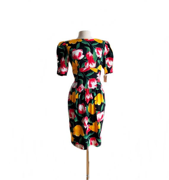 Vintage 80s Floral Dress/ Tulip Print/ Ronnie Heller for Saks Fifth Avenue/  Deadstock/ NWT NOS/ 80s Party Dress/ 80s Cocktail Dress - Etsy