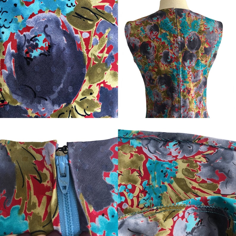 Vintage 80s abstract floral dress in purple blue red and mustard 30s inspired image 10