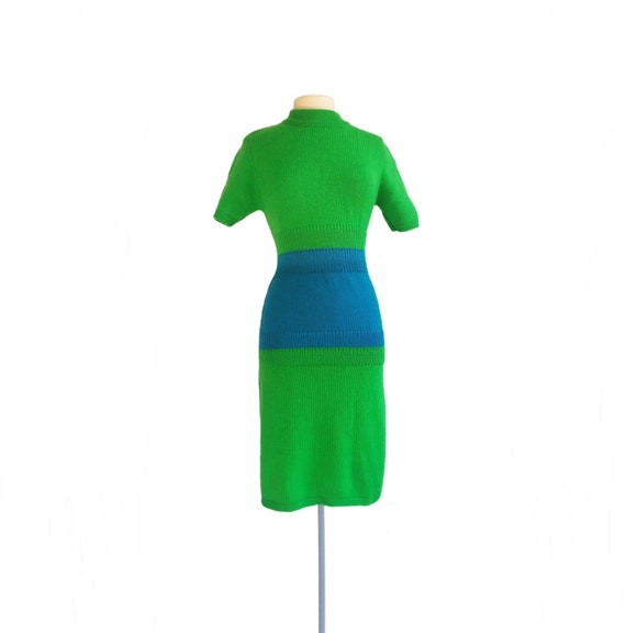 Vintage 70s green and blue sweater dress| form fit