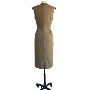 Vintage 60s Café au lait Teal Traina Sheath Dress with White Stripe Detail & Pockets image 7