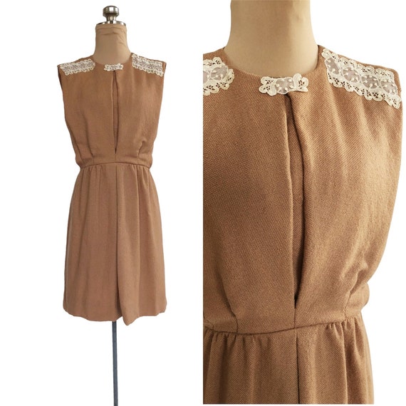 Vintage 60s beige brown wool dress by Junior Soph… - image 1