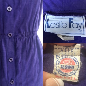 Vintage 80s purple shirt dress by Leslie Fay office dress decorative stitching VFG image 10