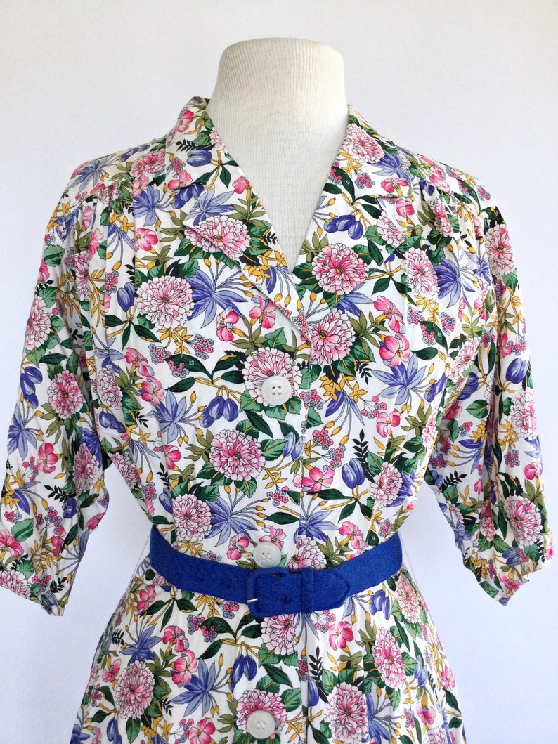 Vintage 80s floral maxi shirtdress Chrysanthemums Flora Dress image 3
