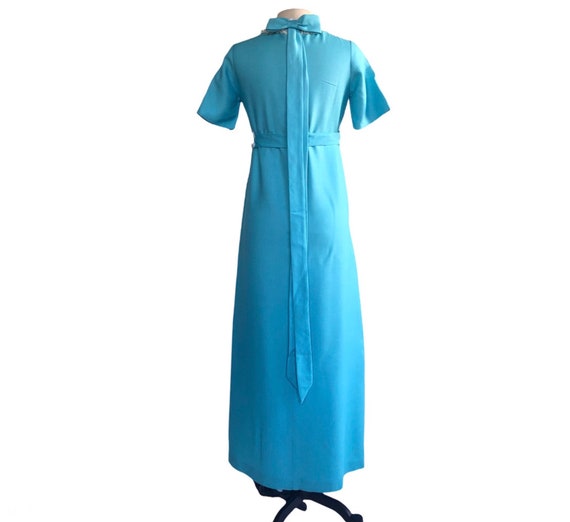 Vintage 60s aqua turquoise blue maxi dress| white… - image 3