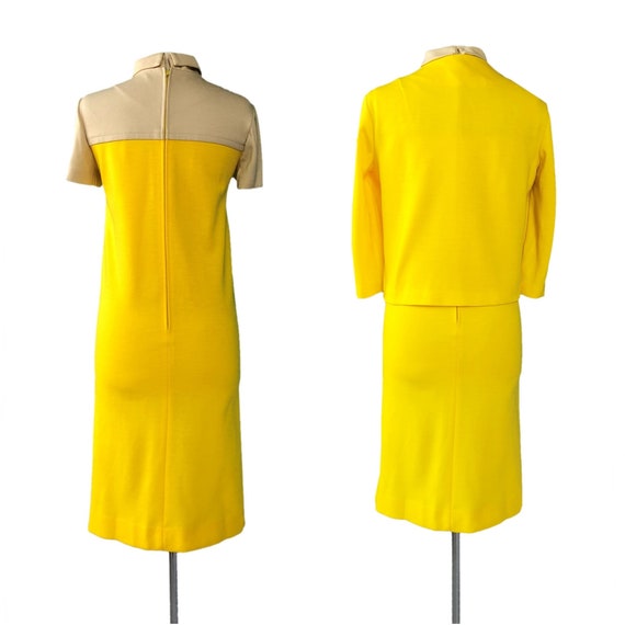 Vintage 1970s canary yellow and beige shift dress… - image 10