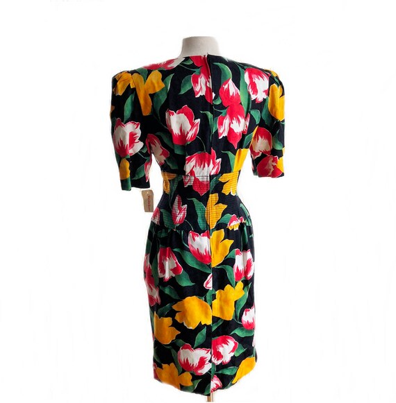 Vintage 80s floral dress/ tulip print/ Ronnie Hel… - image 8