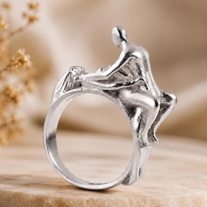 Gold Artistic Figurative Couple Sculpture Ring | Abstract Statement Jewelry | Modern 925 sterling Silver Lovers Art Jewelry |