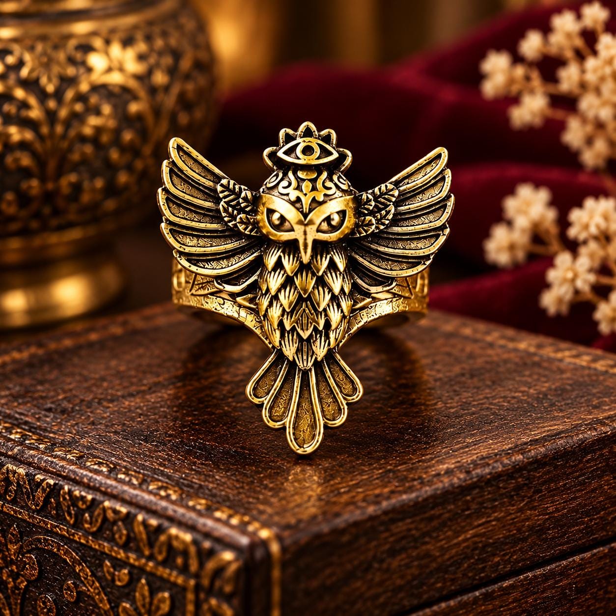 Gothic Owl Ring | Antique Brass Bird Ring | Tribal Statement Jewelry