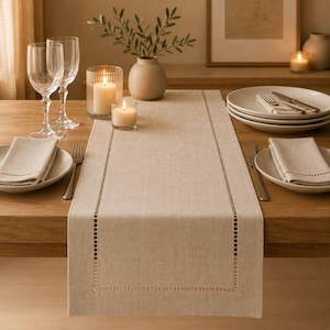 Linen Table Runner, Hemstitched Table Runner, Farmhouse Table Decor, Minimalist Dining Runner, Rustic Home Decor