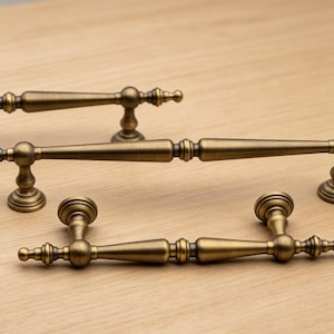 Vintage Antique Bronze Cabinet Knobs & Pulls, Floral Beaded Drawer Handles, French Country Farmhouse Kitchen Cabinet Hardware