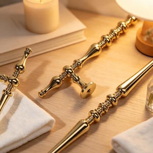Shell Brass Cabinet Knobs, Fluted PVD Gold Cabinet Hardware, Solid Brass Drawer Pulls, French Country Kitchen Handles