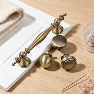 Vintage Antique Brass Cabinet Hardware Collection, Solid Brass Knobs & Drawer Pulls, French Country Kitchen Hardware