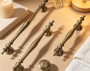 Vintage Antique Brass Cabinet Pulls, Ornate Brass Cabinet Hardware, Decorative Drawer Handles, French Country Kitchen Hardware, Vanity Knobs