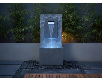 Teamson Home Spa Waterfall Outdoor Water Fountain with LED Lights, Adjustable Water Flow & Electric Pump – Rustic Brown Garden Water Feature