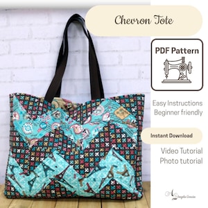 Chevron Tote Bag Sewing Pattern, Quilted Patchwork Tutorial (PDF Download)