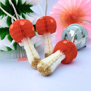 Christmas honeycomb toadstool tree ornaments - neon, retro, glitter!