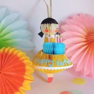 Birthday honeycomb ornament/ card alternative, retro, midcentury