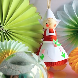 Christmas honeycomb ornament - retro paper doll dutch girl tree ornament