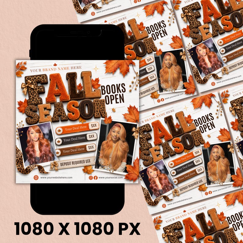 Fall Booking Flyer Template, September Books Open Flyer, Hair, Lash & Nail Canva Template, DIY Text, Instant Download