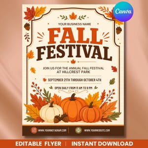 Fall Festival Flyer Template, Autumn Harvest School Fundraiser Flyer, Editable Canva Event Poster, PTO PTA Flyer, Instant Download