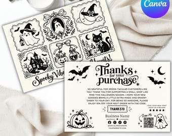 Tarjeta de agradecimiento de Halloween, inserto para empaque de Halloween, tarjeta de agradecimiento de fantasma coqueto, inserto para pedidos de pequeñas empresas, tarjeta de agradecimiento espeluznante