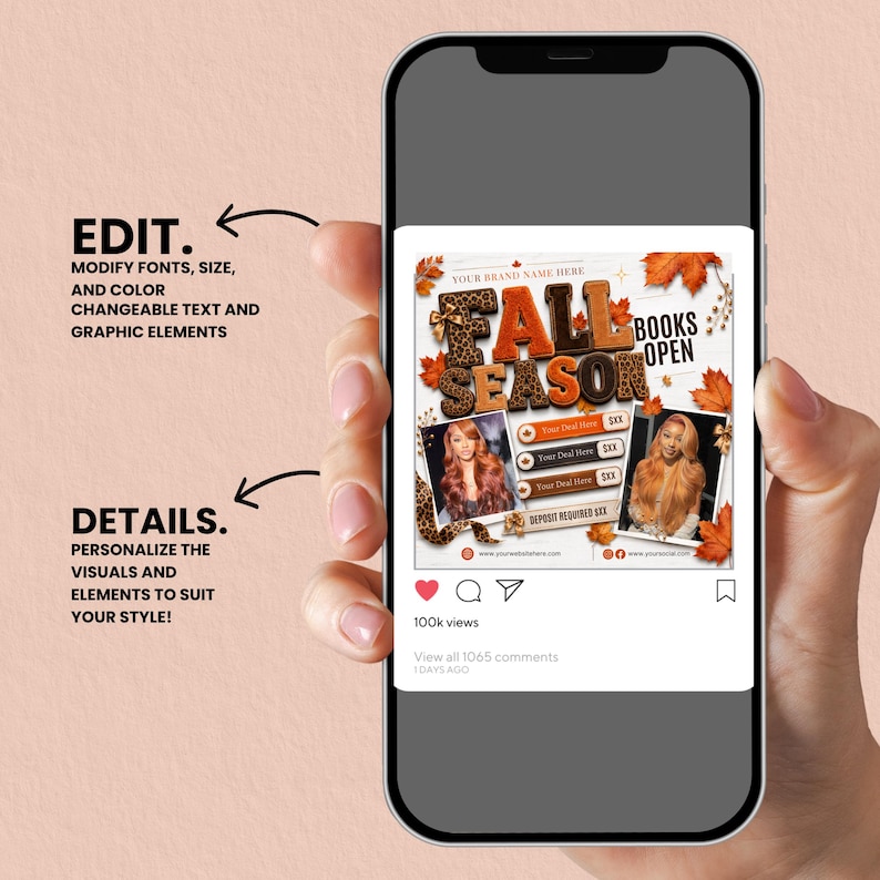 Fall Booking Flyer Template, September Books Open Flyer, Hair, Lash & Nail Canva Template, DIY Text, Instant Download