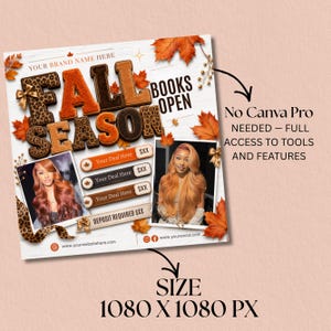 Fall Booking Flyer Template, September Books Open Flyer, Hair, Lash & Nail Canva Template, DIY Text, Instant Download
