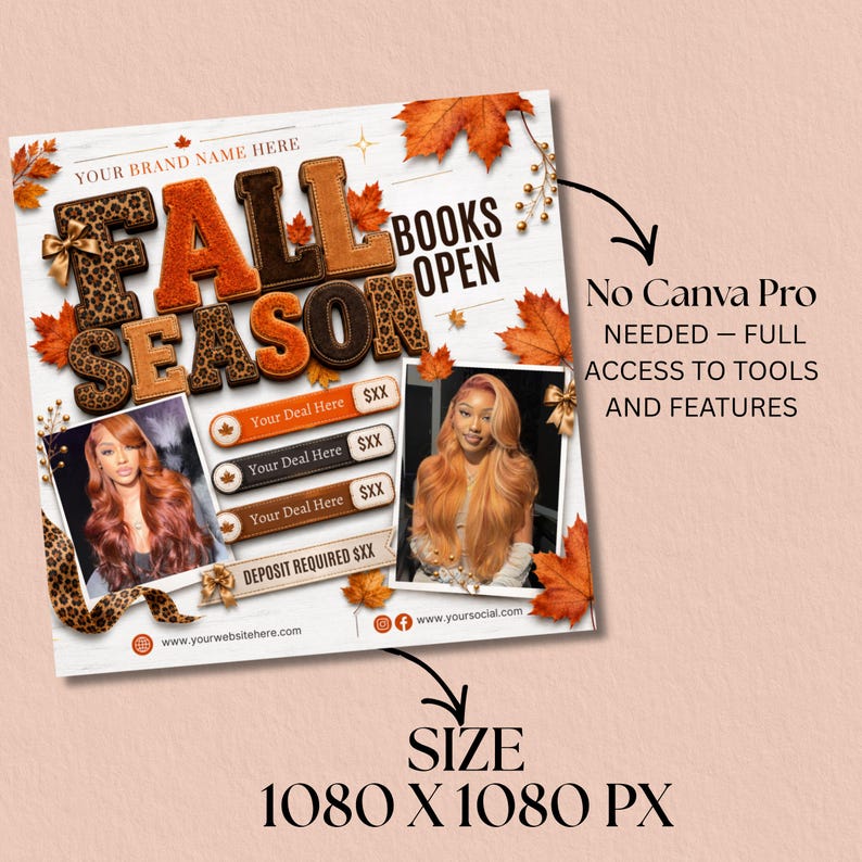 Fall Booking Flyer Template, September Books Open Flyer, Hair, Lash & Nail Canva Template, DIY Text, Instant Download