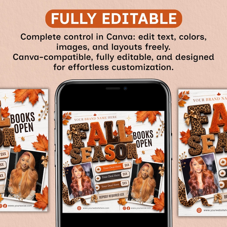 Fall Booking Flyer Template, September Books Open Flyer, Hair, Lash & Nail Canva Template, DIY Text, Instant Download