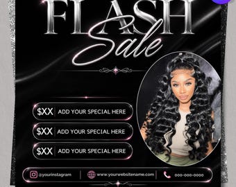 Plantilla de folleto de venta flash, promoción de salón de belleza, plantilla de Canva para estilistas, técnicos de pestañas y uñas, folleto de venta de boutique, descarga instantánea