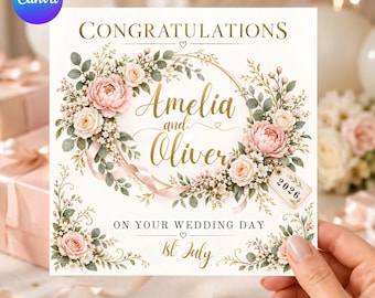 Tarjeta de boda personalizada, tarjeta de felicitación floral para bodas, tarjeta de felicitación para recién casados, tarjeta de regalo de boda, elegante tarjeta floral, primavera