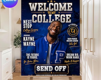 College Send Off Party Welcome Sign, Editable Canva Trunk Party Welcome Sign, Graduation Photo Welcome Poster, Instant Download