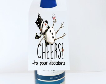 Etiqueta de regalo de vino navideña divertida para imprimir, decisiones de "Brindis por servir", regalo de Navidad rápido, regalo para amantes del vino, etiqueta de Navidad, botella de vino