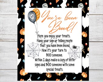 Letrero de "Te han abucheado", imprimible, letrero de "Te han abucheado", juego de "Feliz Halloween", juego de Halloween, compañero de trabajo, vecindario, golosinas de Halloween