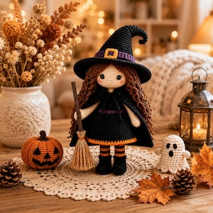 Halloweenhäxdocka PDF-mönster | Amigurumi-handledning | Spöklik handgjord dekoration | Direkt nedladdning