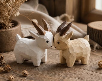 Hand Carved Wooden Goat Figurine, White or Natural Wood Animal Sculpture, Rustic Farmhouse Decor, Goat Lover Gift