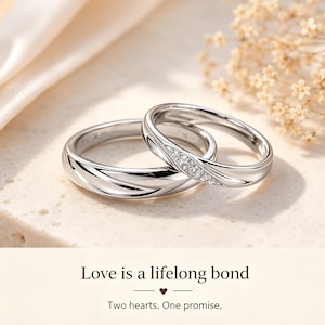 Bagues couple en argent assorties torsadées Moebius, ensemble de bagues de promesse en diamant, alliances infini minimaliste, cadeau d'anniversaire romantique pour lui et elle