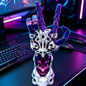 Soporte para mando de mano mecánico cyberpunk, soporte para mando de mano robótica articulada, decoración de escritorio para juegos RGB, regalo para gamers.