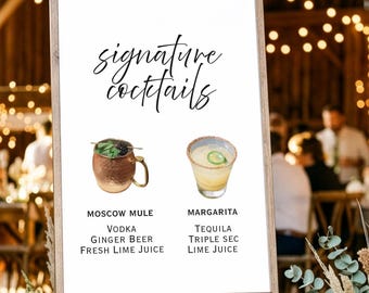Wedding Bar Sign Canva Template for Signature Cocktails