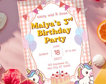 Editable Unicorn Birthday Invitation | Girls' Party Invite (Digital Download)