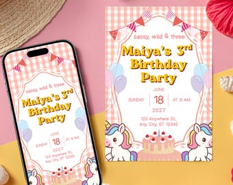 Personalized Unicorn Birthday Invitation | Girls' Party Invite (Digital Download)