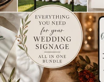 Simple Wedding Stationery Suite – Minimalist Invitations, Programs, Signs (Digital Download)