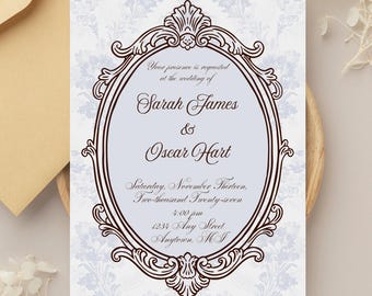 Custom Vintage Baroque Wedding Invitation, French Floral, Romantic Calligraphy (Digital Download)