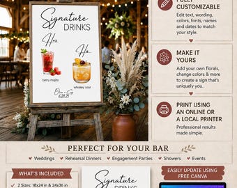 Signature Drinks Sign Canva Template | Editable Signature Cocktails Menu