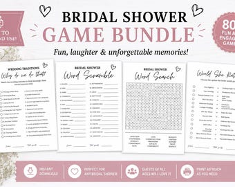 Bridal Shower Game Bundle | 80+ Printable Games, Editable Canva Template (Instant Download)
