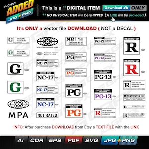 28 MPA Movie Ratings Vectors ai, cdr, eps, pdf, svg and also jpg, png - Instant Download -- 201 Files TOTAL (9 Folders)