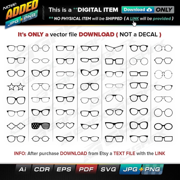 56 Eyeglasses Frames Vectors ai, cdr, eps, pdf, svg and also jpg, png - Instant Download -- 397 Files TOTAL (9 Folders)