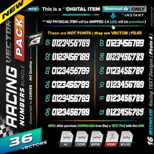36 Racing Vectors ( These ARE NOT FONTS ) ai, cdr, eps, pdf, svg | jpg, png (text) -- Instant Download -- 222 Total (10 Folders)